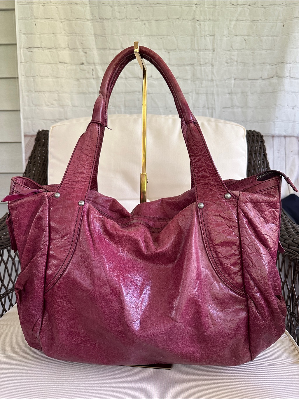 Abro Genuine Leather Large Tote Bag In Deep Berry